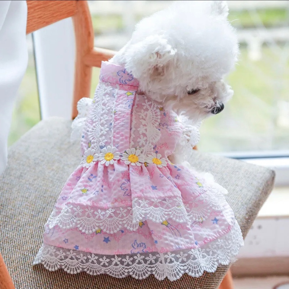 Small Pet Puppy Dog Tiered Lace Trim Skirt Princess Dress Summer Clothes